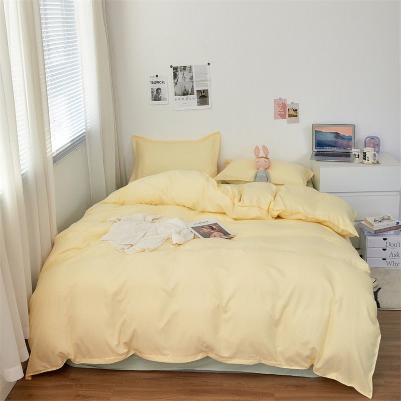 Solstice Simplistic Modern Home Textile Bedding Set: Solid Yellow Duvet Cover, Sheet, Pillowcase, Chic Bedroom Bed Linens - DormVibes
