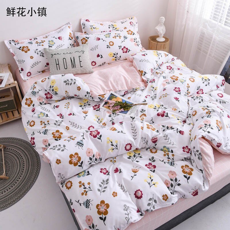 Spring & Summer Floral Bedding Set: Pastoral Style Peaches & Daisy Print Duvet Cover and Bed Sheet Set - DormVibes