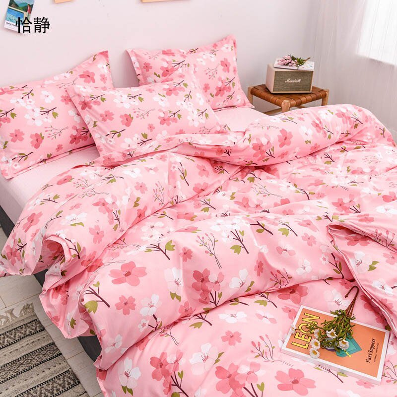 Spring & Summer Floral Bedding Set: Pastoral Style Peaches & Daisy Print Duvet Cover and Bed Sheet Set - DormVibes