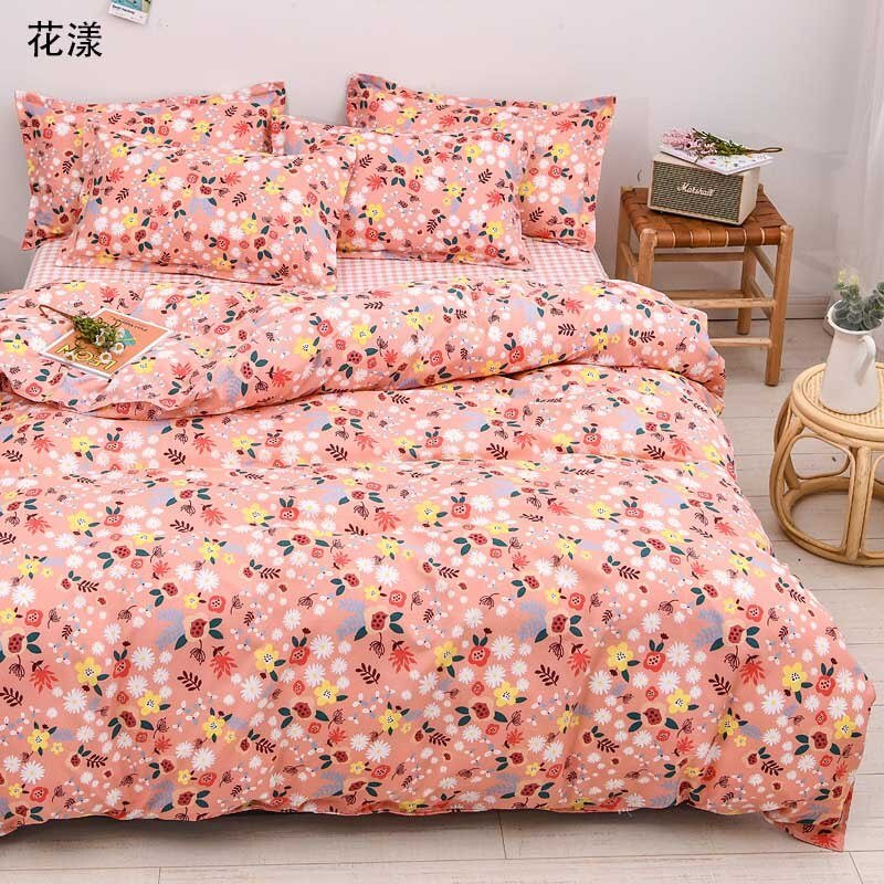 Spring & Summer Floral Bedding Set: Pastoral Style Peaches & Daisy Print Duvet Cover and Bed Sheet Set - DormVibes