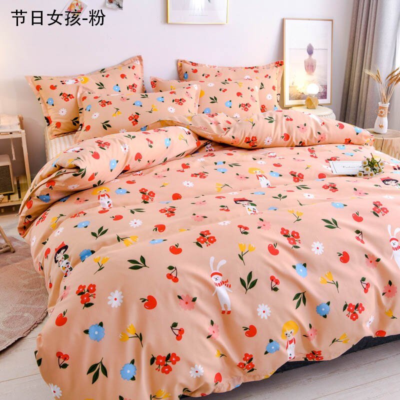 Spring & Summer Floral Bedding Set: Pastoral Style Peaches & Daisy Print Duvet Cover and Bed Sheet Set - DormVibes