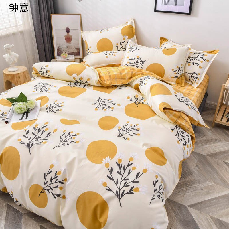 Spring & Summer Floral Bedding Set: Pastoral Style Peaches & Daisy Print Duvet Cover and Bed Sheet Set - DormVibes