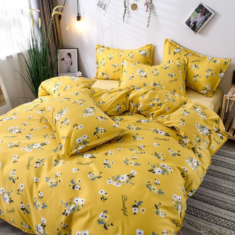 Spring & Summer Floral Bedding Set: Pastoral Style Peaches & Daisy Print Duvet Cover and Bed Sheet Set - DormVibes