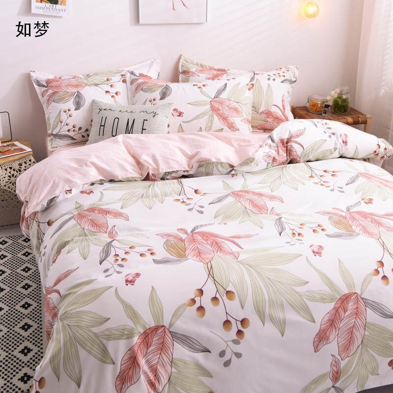 Spring & Summer Floral Bedding Set: Pastoral Style Peaches & Daisy Print Duvet Cover and Bed Sheet Set - DormVibes