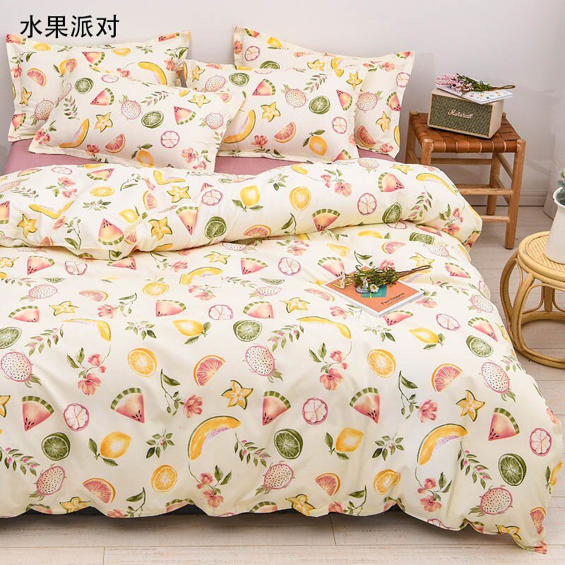 Spring & Summer Floral Bedding Set: Pastoral Style Peaches & Daisy Print Duvet Cover and Bed Sheet Set - DormVibes