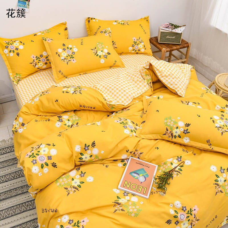 Spring & Summer Floral Bedding Set: Pastoral Style Peaches & Daisy Print Duvet Cover and Bed Sheet Set - DormVibes
