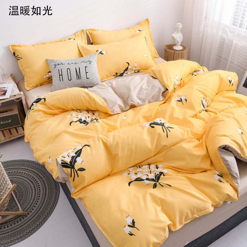 Spring & Summer Floral Bedding Set: Pastoral Style Peaches & Daisy Print Duvet Cover and Bed Sheet Set - DormVibes