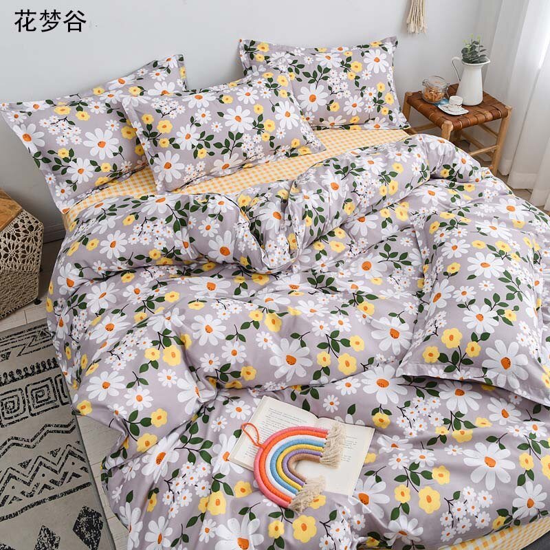 Spring & Summer Floral Bedding Set: Pastoral Style Peaches & Daisy Print Duvet Cover and Bed Sheet Set - DormVibes