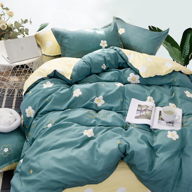 Spring & Summer Floral Bedding Set: Pastoral Style Peaches & Daisy Print Duvet Cover and Bed Sheet Set - DormVibes
