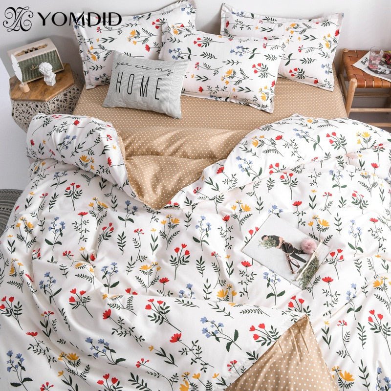 Spring & Summer Floral Bedding Set: Pastoral Style Peaches & Daisy Print Duvet Cover and Bed Sheet Set - DormVibes