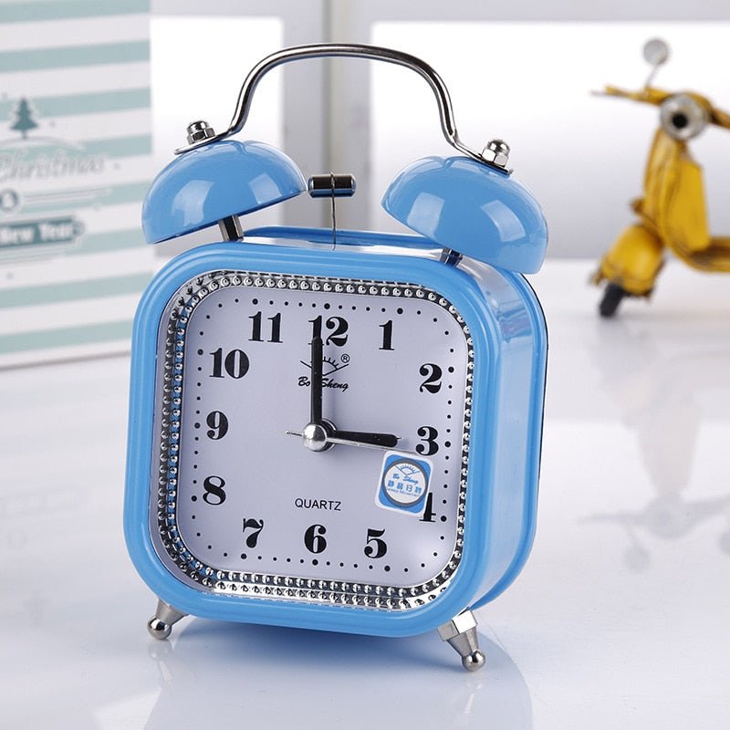 Square Heart Shape Bell Alarm Clock: No Ticking Twin Bell Alarm Clock with Nightlight, Perfect for Kids, Girls Bedrooms, Home Decor - DormVibes