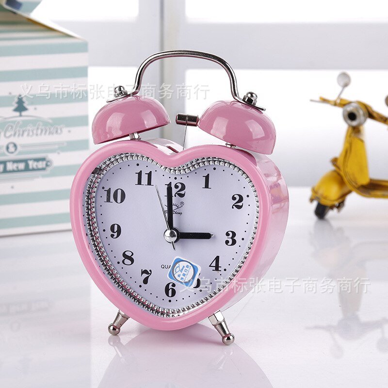 Square Heart Shape Bell Alarm Clock: No Ticking Twin Bell Alarm Clock with Nightlight, Perfect for Kids, Girls Bedrooms, Home Decor - DormVibes