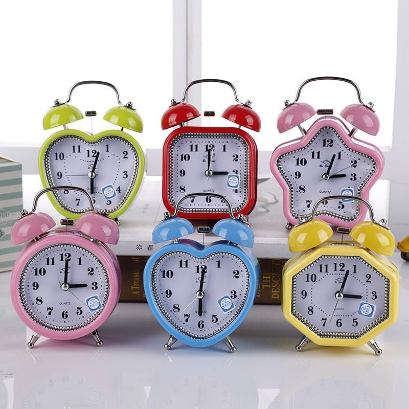 Square Heart Shape Bell Alarm Clock: No Ticking Twin Bell Alarm Clock with Nightlight, Perfect for Kids, Girls Bedrooms, Home Decor - DormVibes