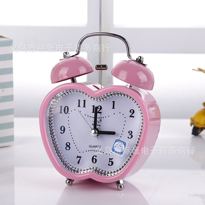 Square Heart Shape Bell Alarm Clock: No Ticking Twin Bell Alarm Clock with Nightlight, Perfect for Kids, Girls Bedrooms, Home Decor - DormVibes