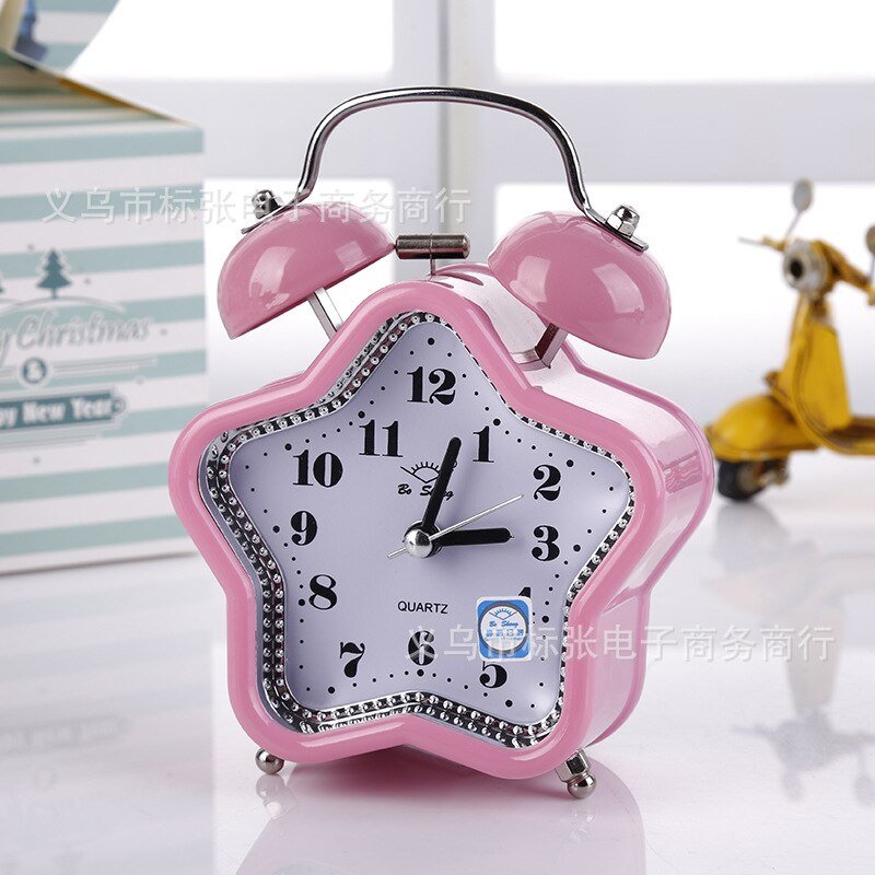 Square Heart Shape Bell Alarm Clock: No Ticking Twin Bell Alarm Clock with Nightlight, Perfect for Kids, Girls Bedrooms, Home Decor - DormVibes