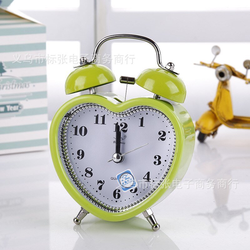 Square Heart Shape Bell Alarm Clock: No Ticking Twin Bell Alarm Clock with Nightlight, Perfect for Kids, Girls Bedrooms, Home Decor - DormVibes