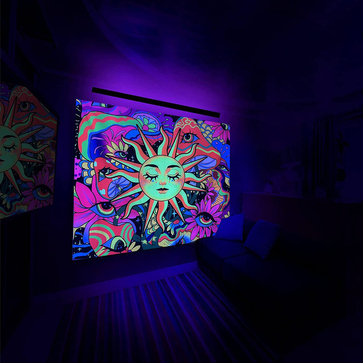 Sun Shrooms BlackLight Tapestry