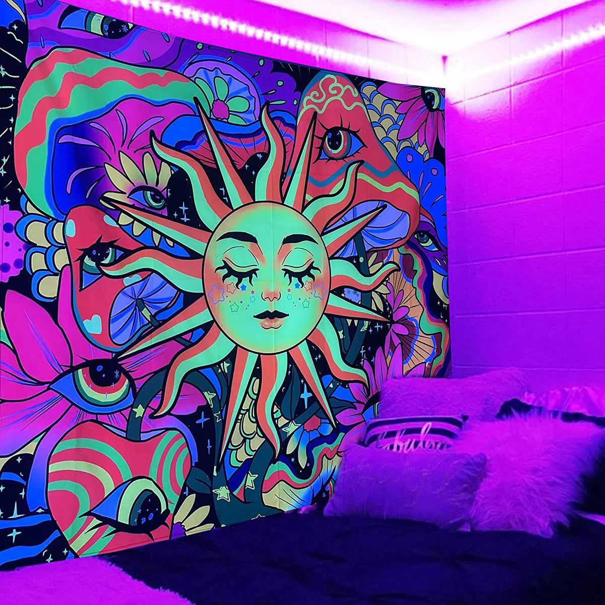 Sun Shrooms BlackLight Tapestry