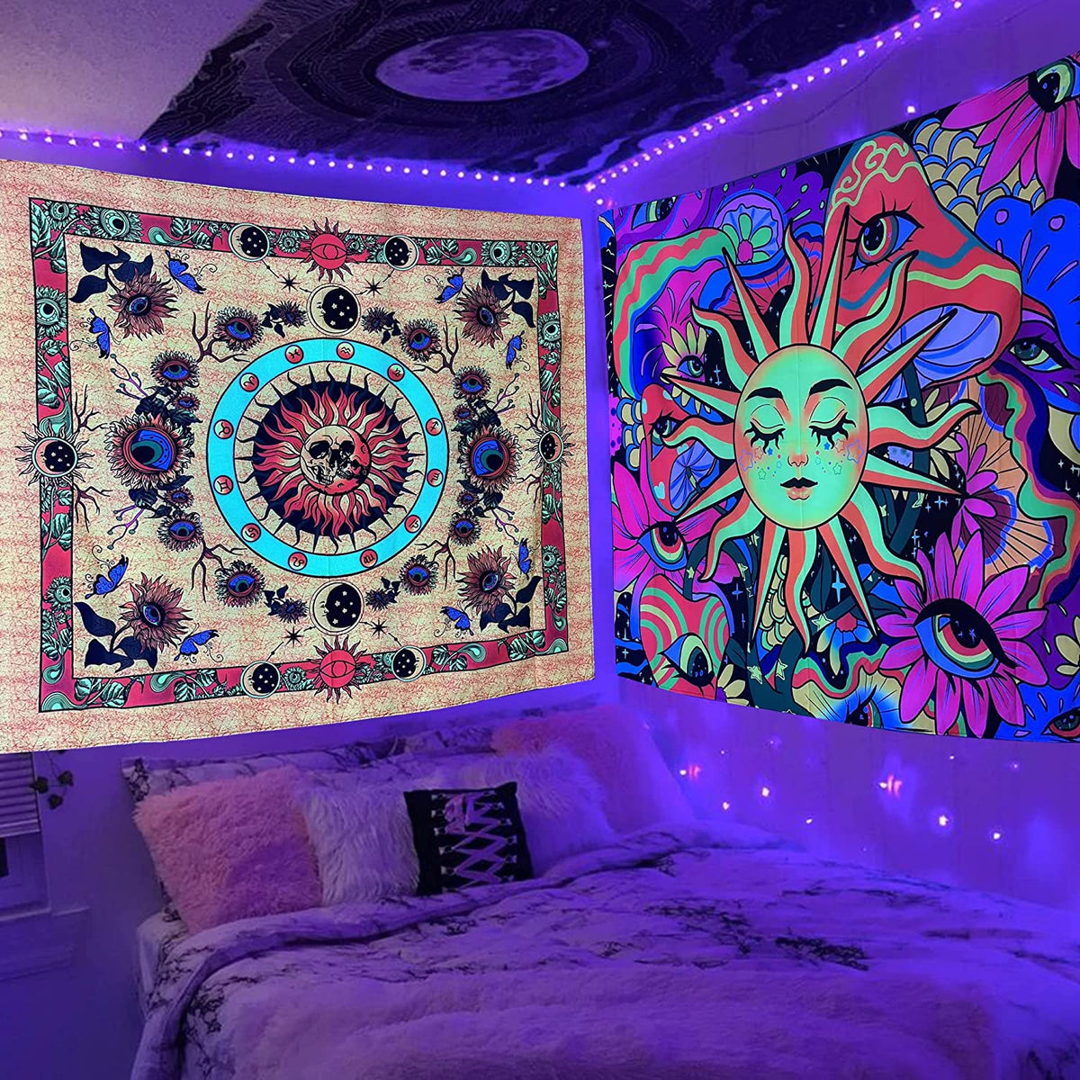 Sun Shrooms BlackLight Tapestry