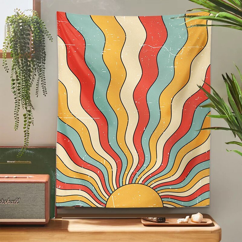 Sunshine Retro Tapestry - Vibrant 70s-Inspired Wall Art Print for Bohemian Home Decor - DormVibes