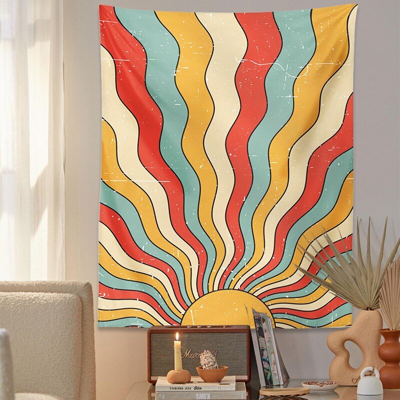 Sunshine Retro Tapestry - Vibrant 70s-Inspired Wall Art Print for Bohemian Home Decor - DormVibes