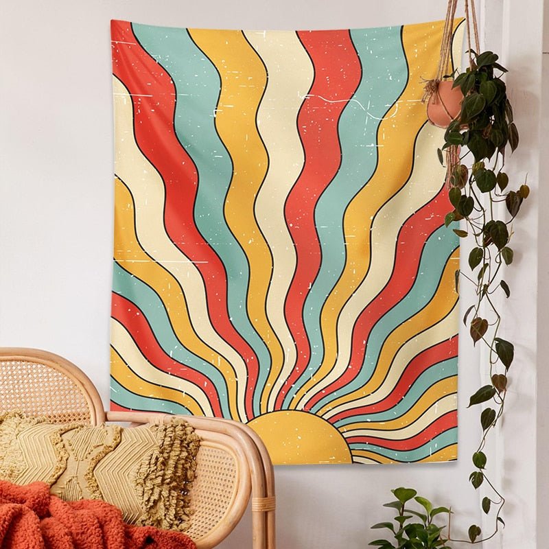 Sunshine Retro Tapestry - Vibrant 70s-Inspired Wall Art Print for Bohemian Home Decor - DormVibes