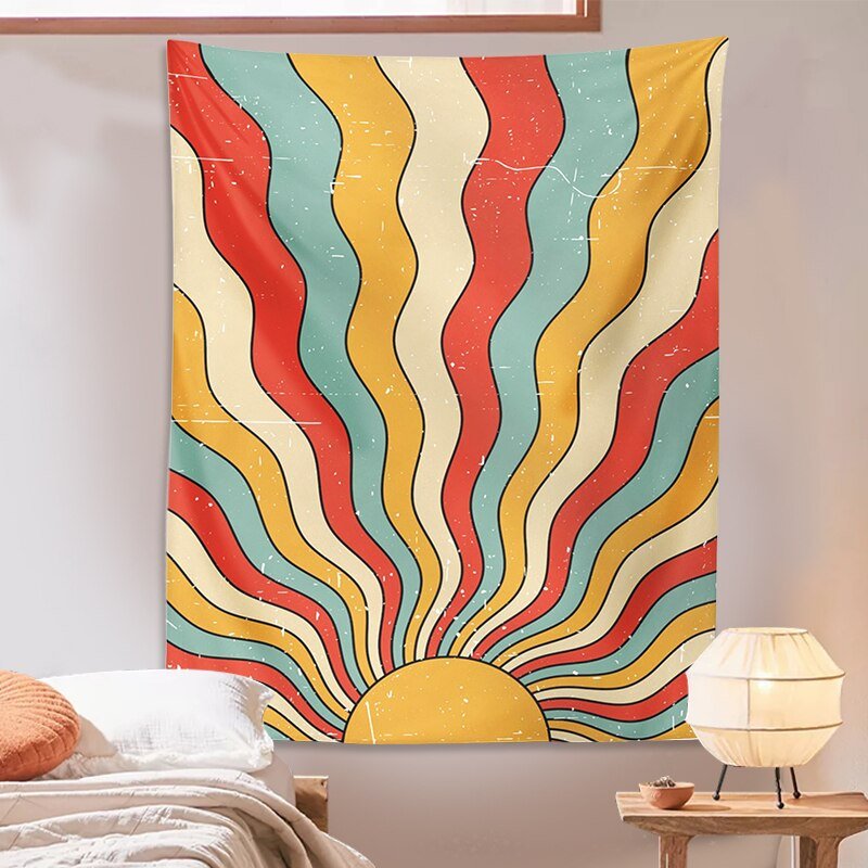 Sunshine Retro Tapestry - Vibrant 70s-Inspired Wall Art Print for Bohemian Home Decor - DormVibes