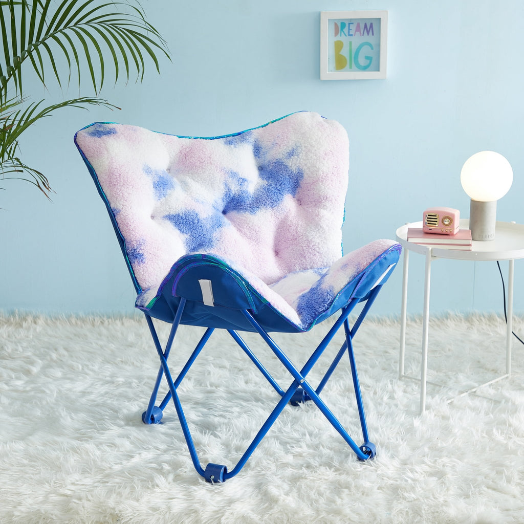 Super Folding Butterfly Chair - Portable Pink Chair with Holographic Trim, Ideal for Beach, Foldable Chair - DormVibes