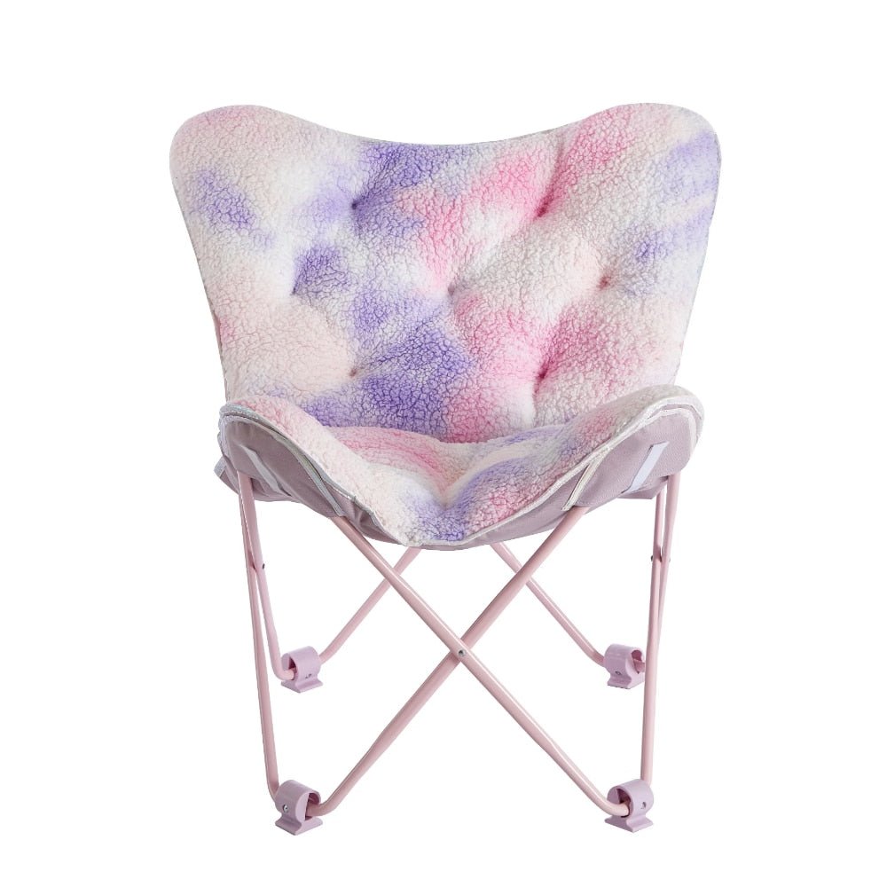 Super Folding Butterfly Chair - Portable Pink Chair with Holographic Trim, Ideal for Beach, Foldable Chair - DormVibes