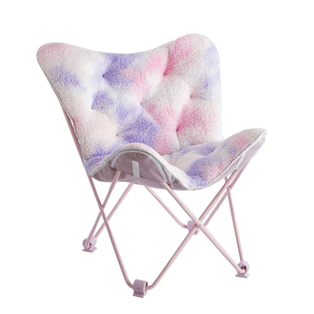 Super Folding Butterfly Chair - Portable Pink Chair with Holographic Trim, Ideal for Beach, Foldable Chair - DormVibes