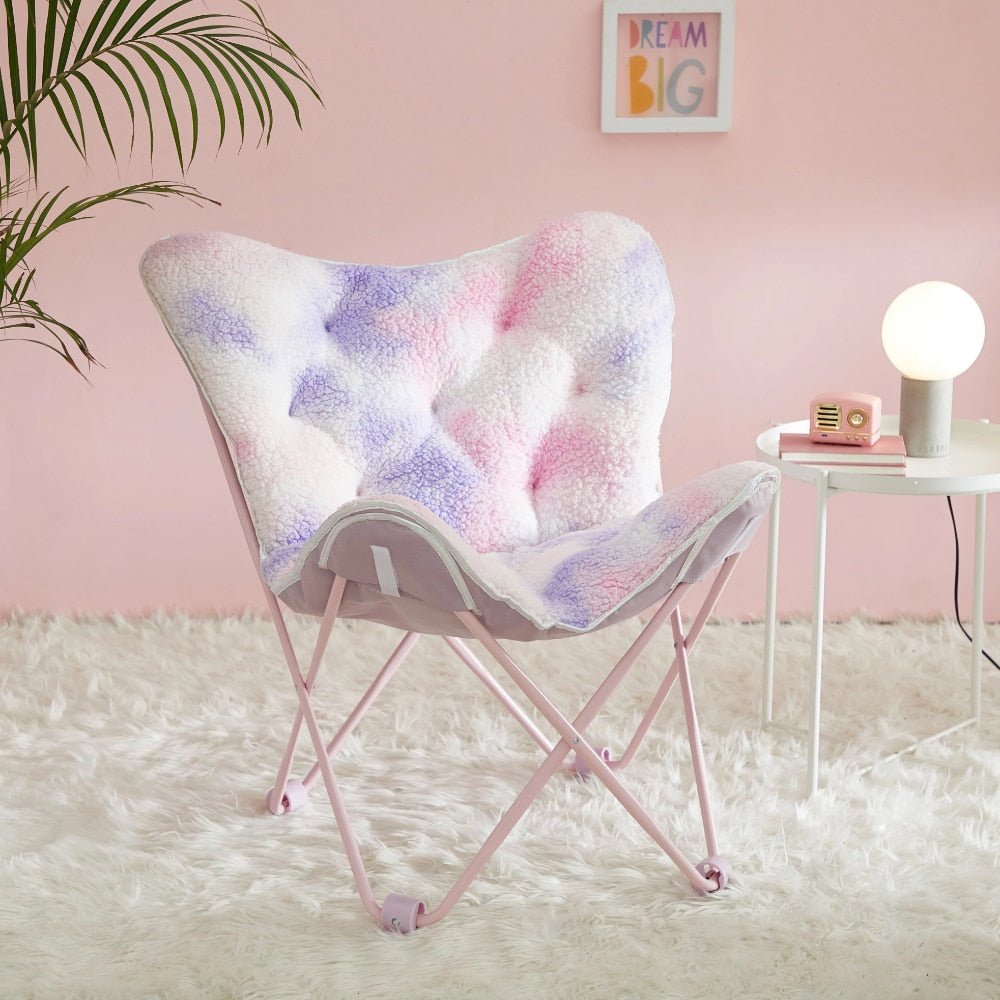 Super Folding Butterfly Chair - Portable Pink Chair with Holographic Trim, Ideal for Beach, Foldable Chair - DormVibes