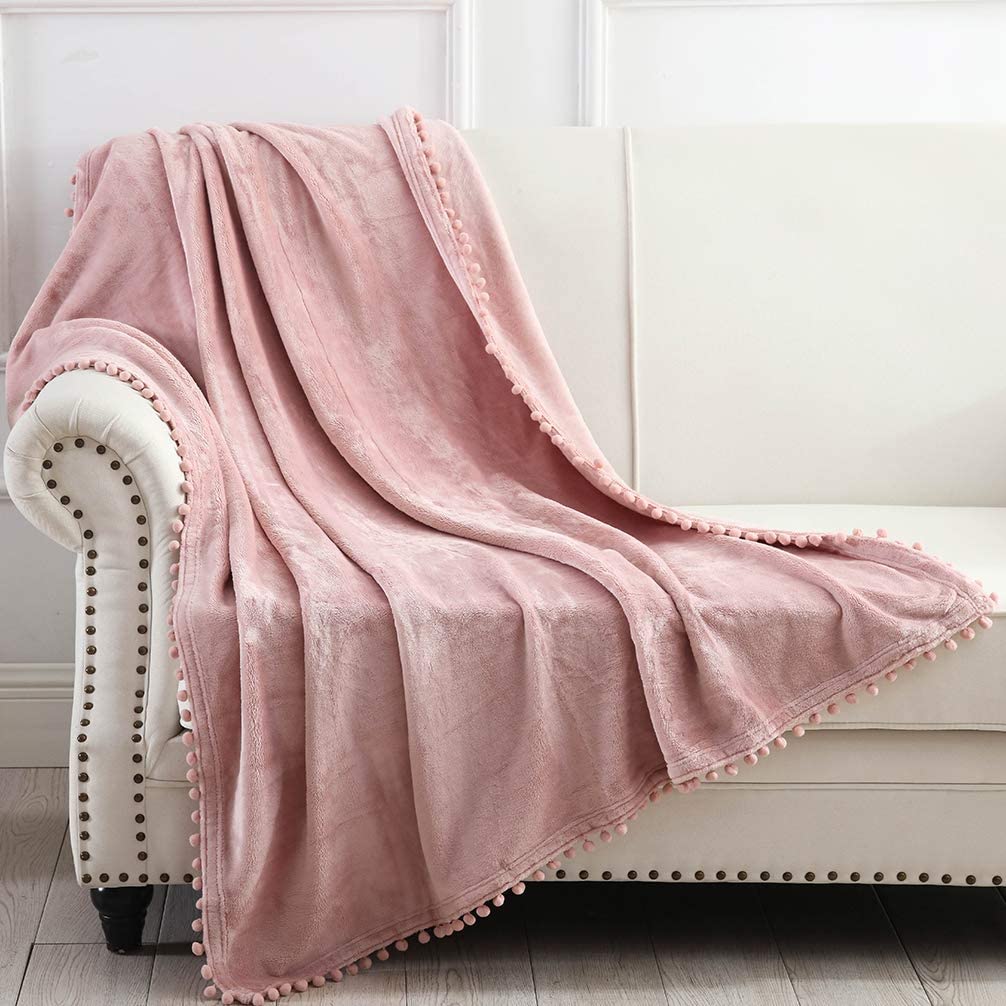 Super Soft Crystal Velvet Pom Pom Blanket - DormVibes