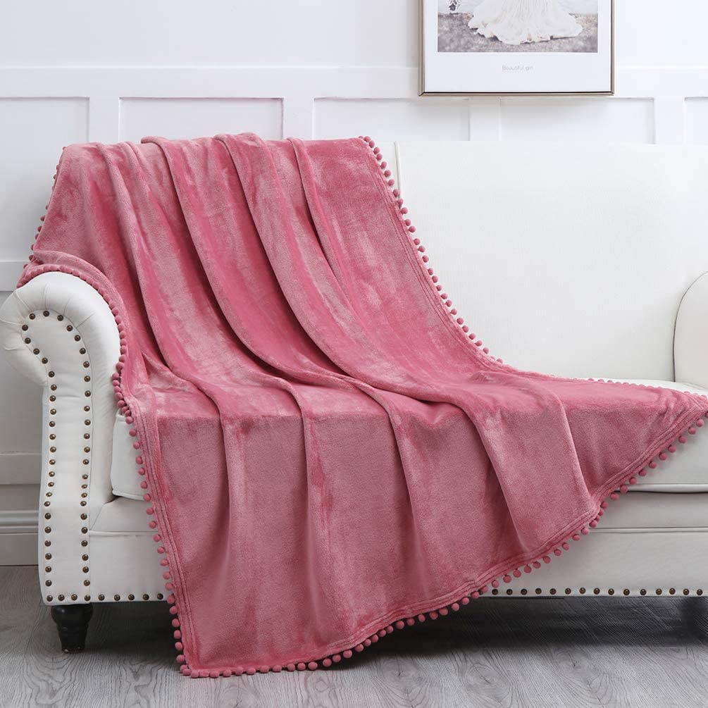 Super Soft Crystal Velvet Pom Pom Blanket - DormVibes