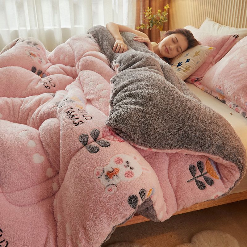 Super Warm Snow Velvet Quilt - Luxury Double-Sided Fleece Blanket for Winter, Thickened Plush Quilt for Autumn - DormVibes