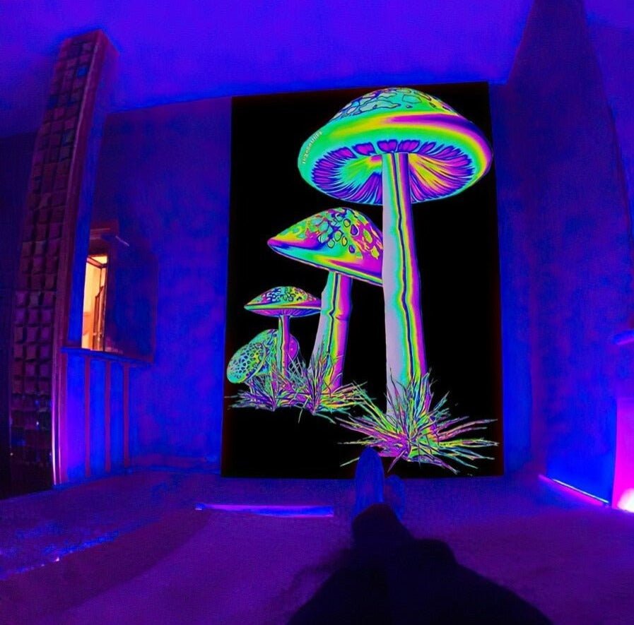 Tall Chrome Trippy Mushroom Blacklight Tapestry - DormVibes