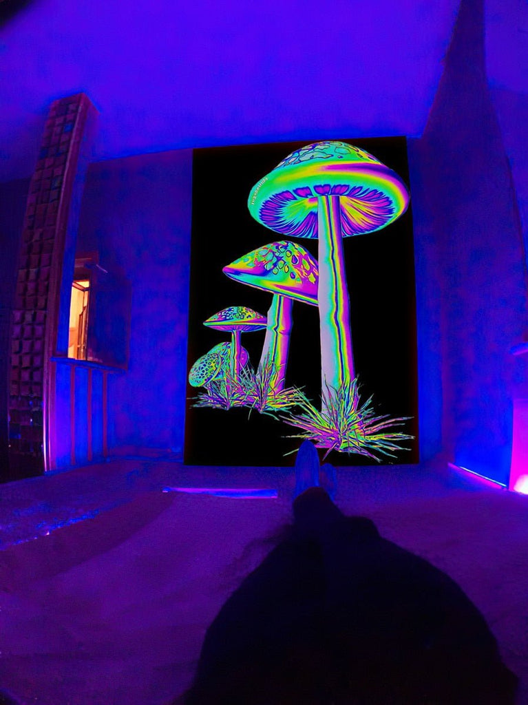 Tall Chrome Trippy Mushroom Blacklight Tapestry - DormVibes