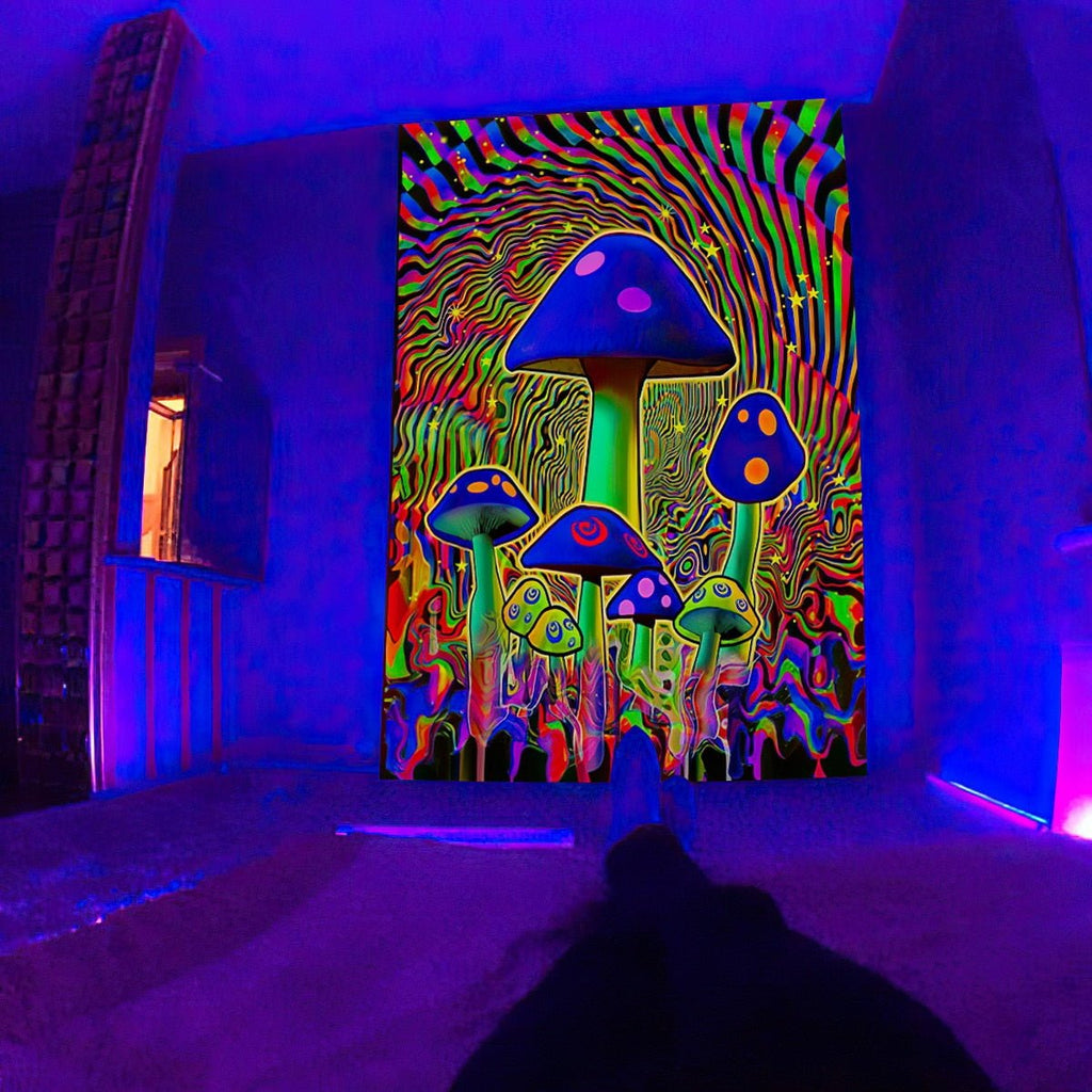 Tall Trippy Mushroom Blacklight Tapestry - DormVibes