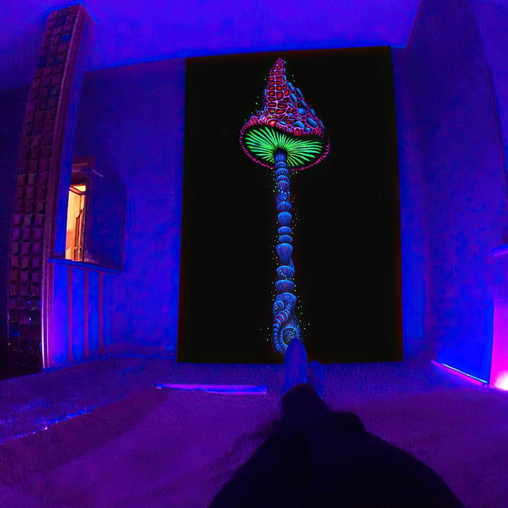 Tall Trippy Mushroom Blacklight Tapestry - DormVibes