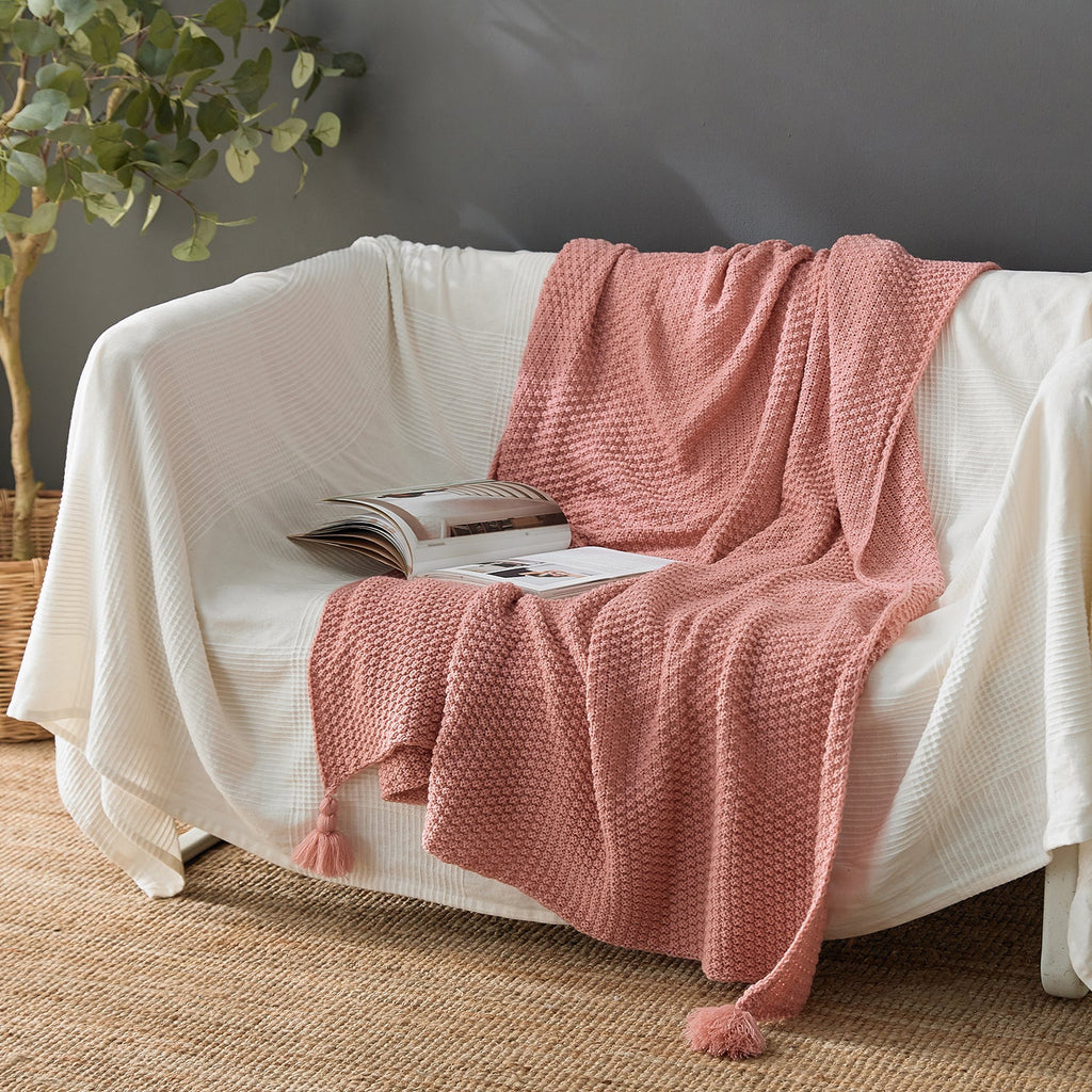 Tassel Knitted Throw Blanket - DormVibes