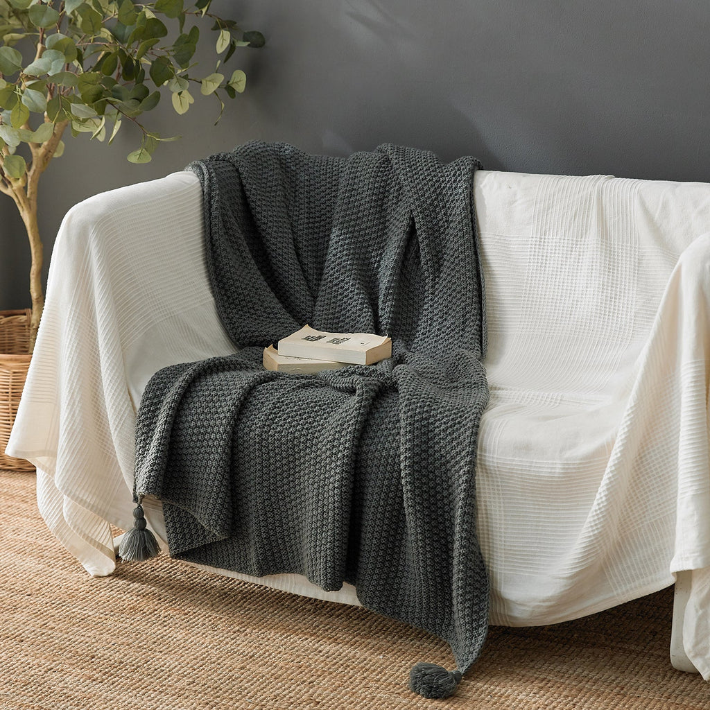 Tassel Knitted Throw Blanket - DormVibes