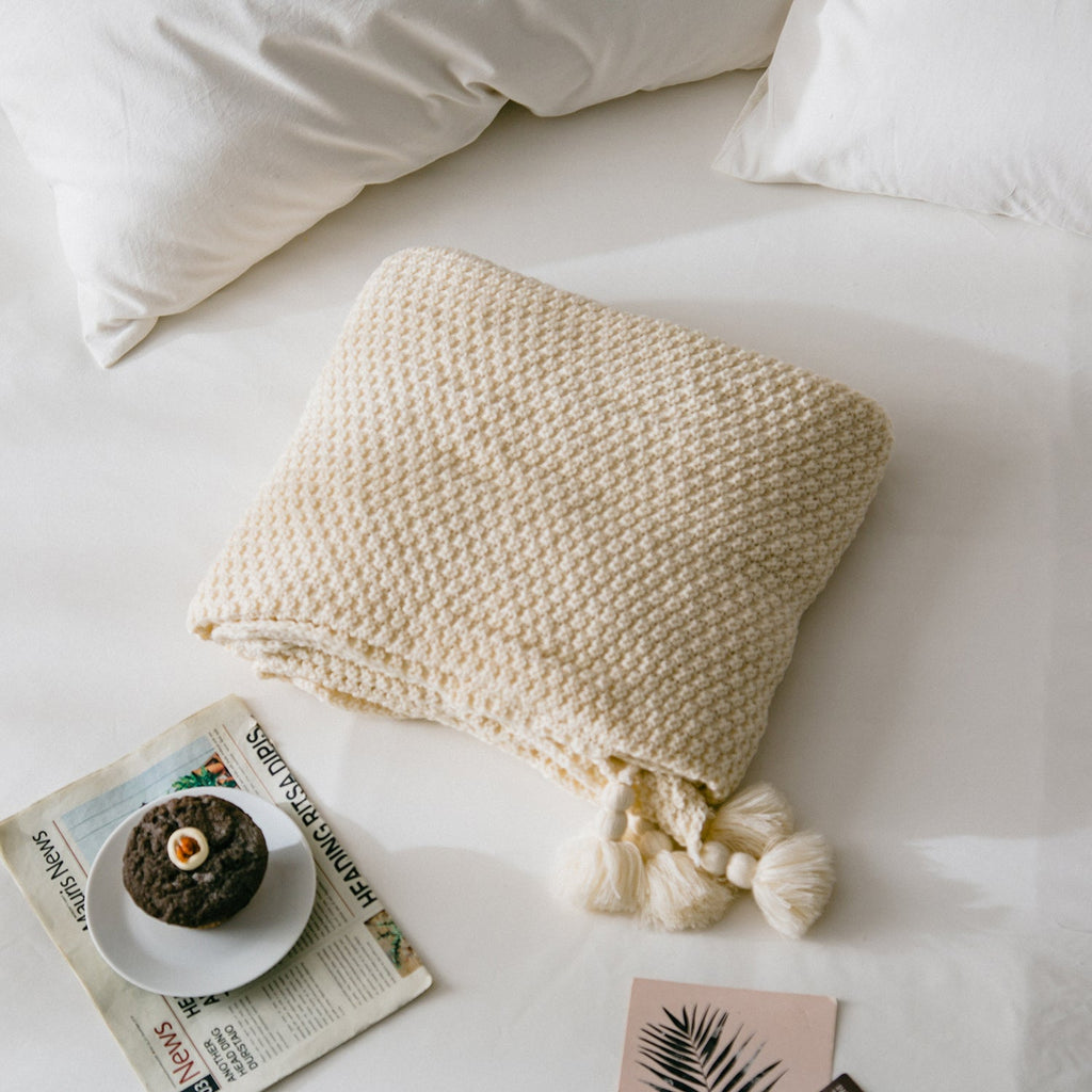 Tassel Knitted Throw Blanket - DormVibes