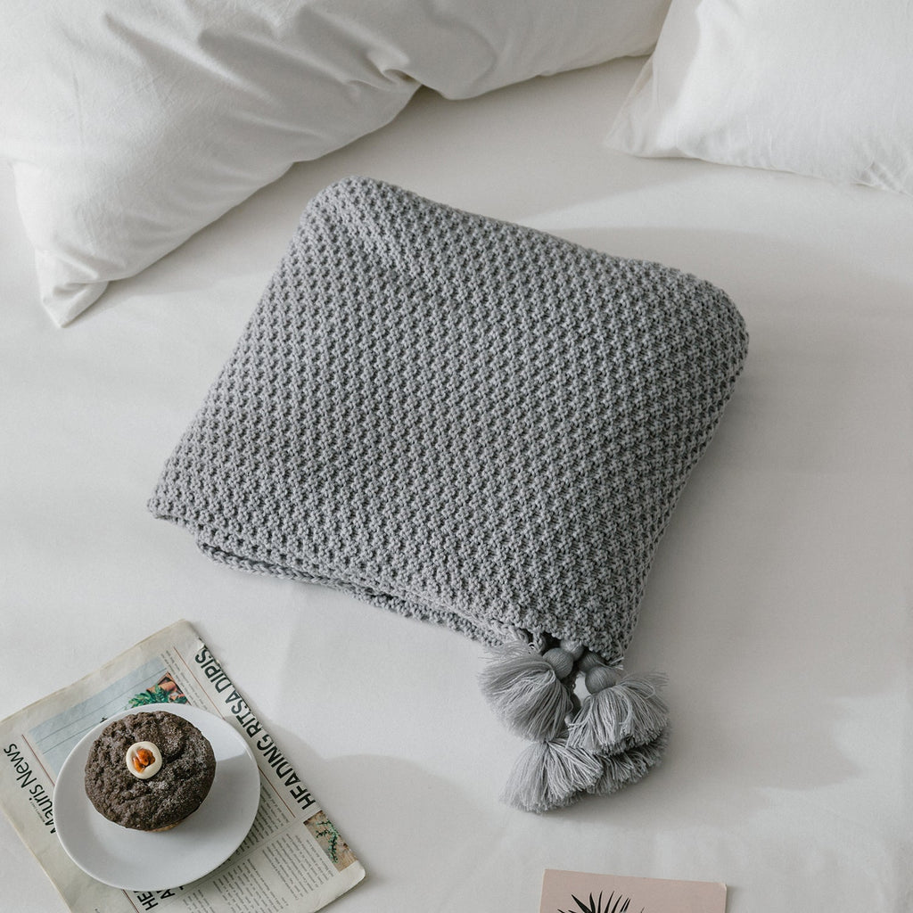 Tassel Knitted Throw Blanket - DormVibes