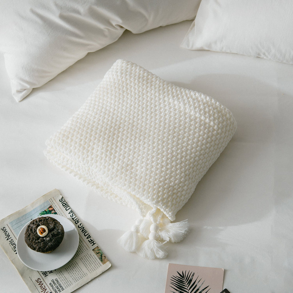 Tassel Knitted Throw Blanket - DormVibes