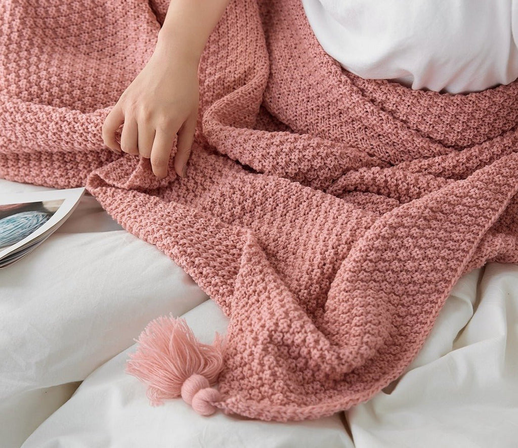 Tassel Knitted Throw Blanket - DormVibes