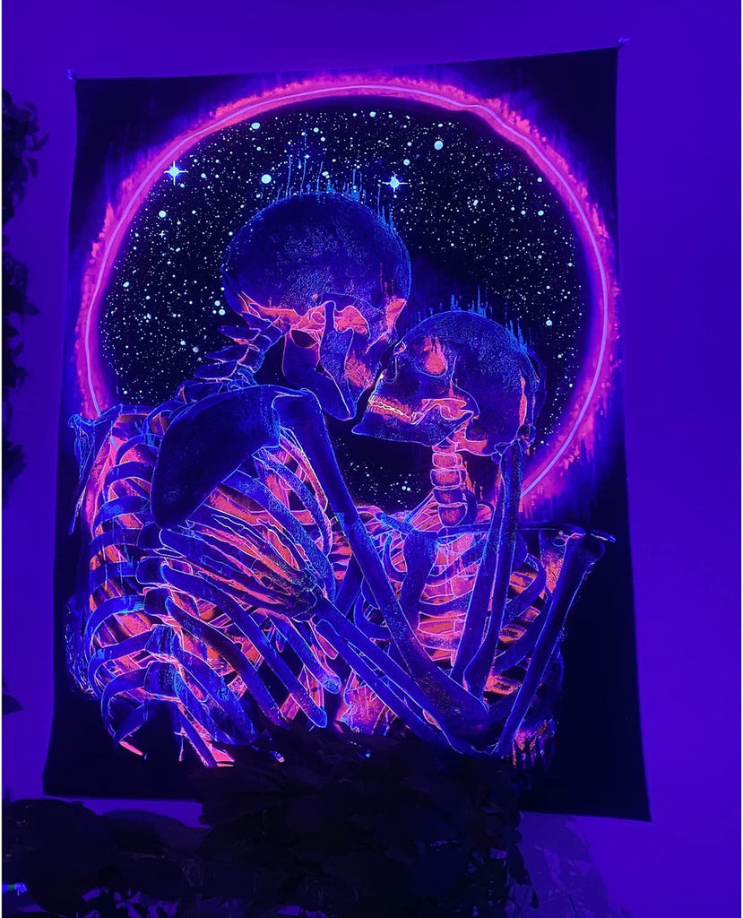 The Kissing Skeleton Blacklight Tapestry - DormVibes