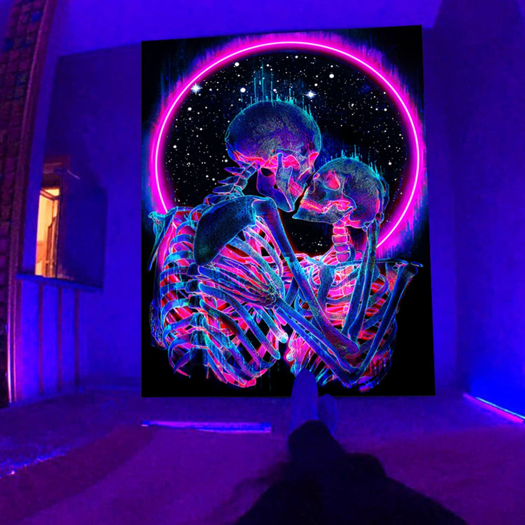 The Kissing Skeleton Blacklight Tapestry - DormVibes