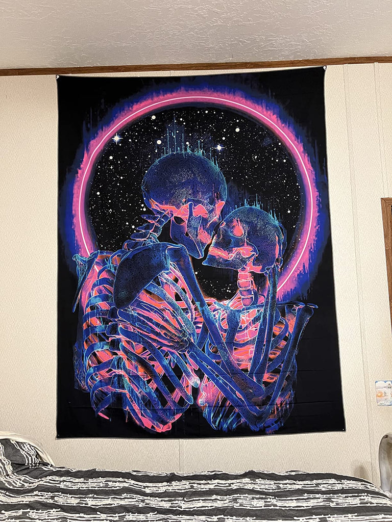 The Kissing Skeleton Blacklight Tapestry - DormVibes