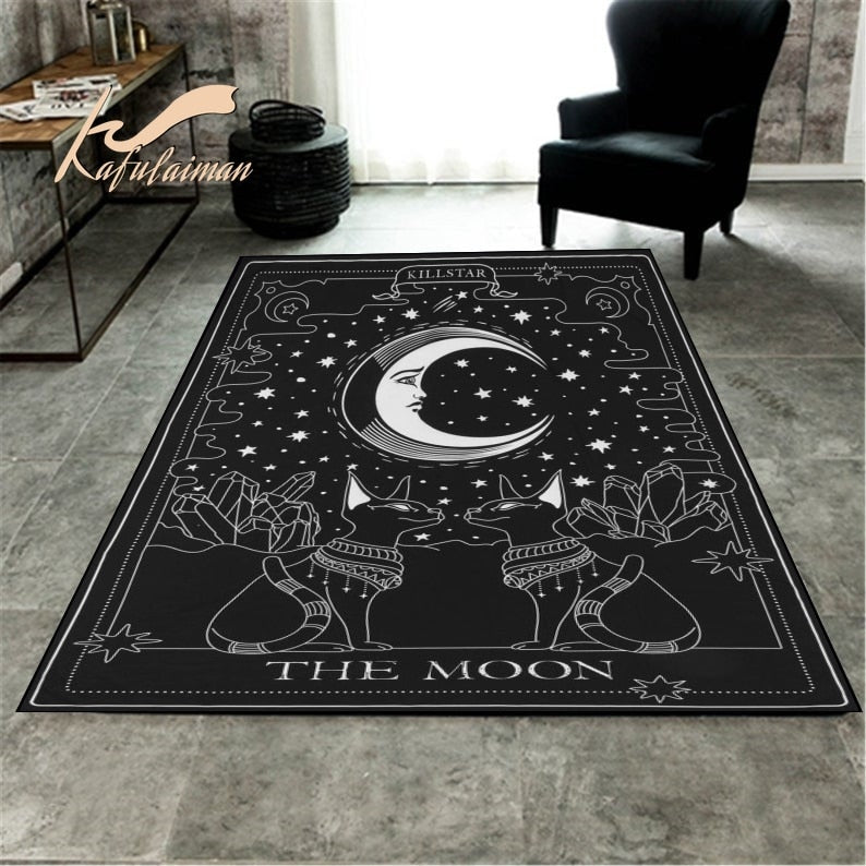 The Moon Black And White Cats Moon Gothic Area Rug - DormVibes