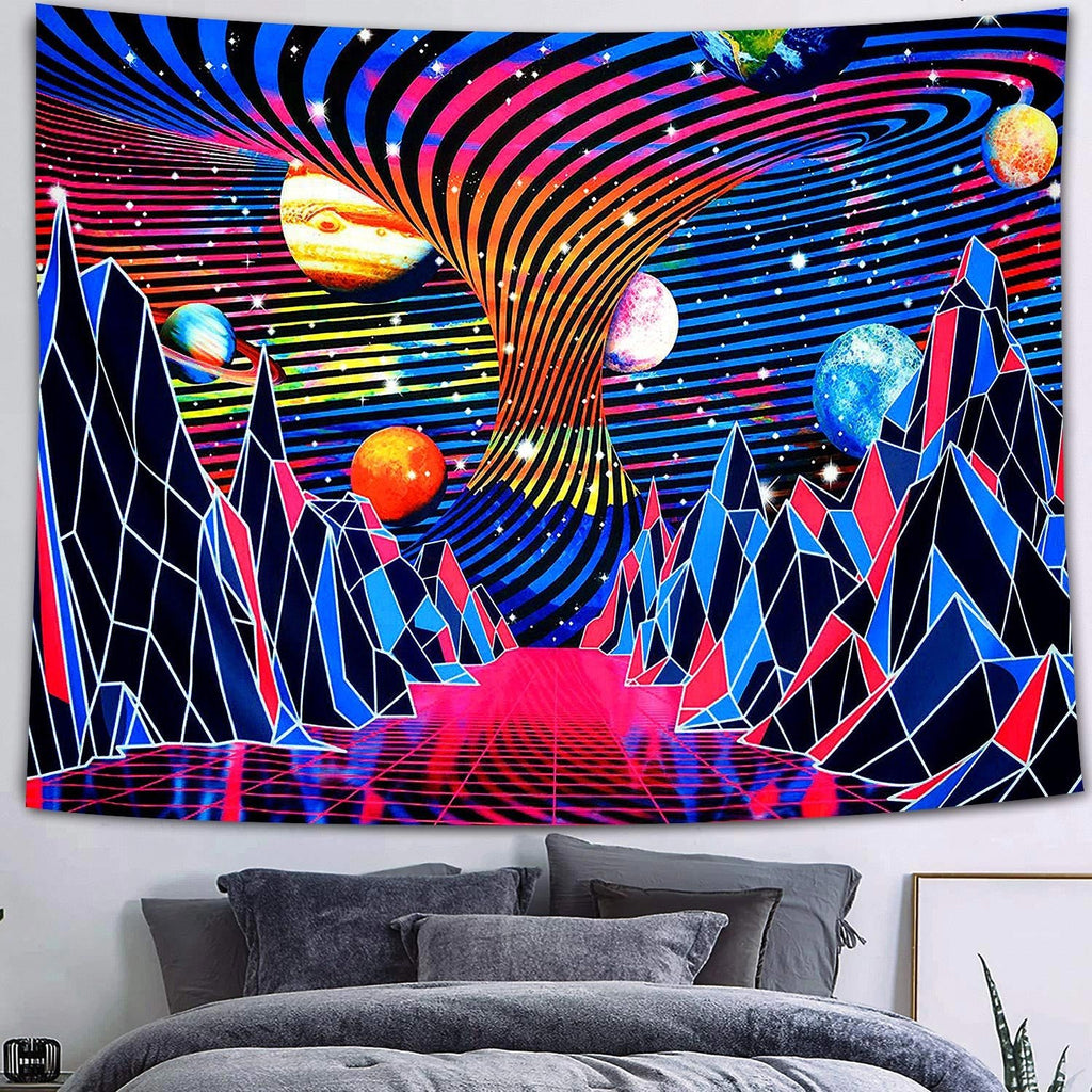 Tornado Mountain Geometric Blacklight Tapestry - DormVibes