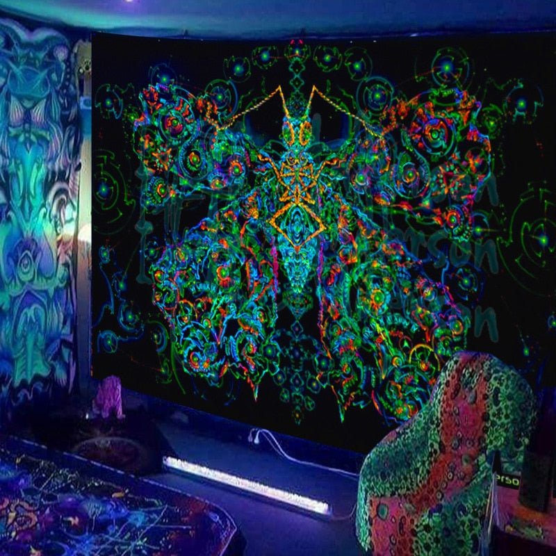 Trippy Butterfly BlackLight Tapestry - DormVibes